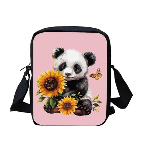 Mini-Umhängetasche, Motiv: schwarze Katze, Blumenmuster, klein, verstellbar, Schultertasche, Kuriertasche, lässige Handy-Geldbörse, Sonnenblumen-Panda, Einheitsgröße von bqabhu