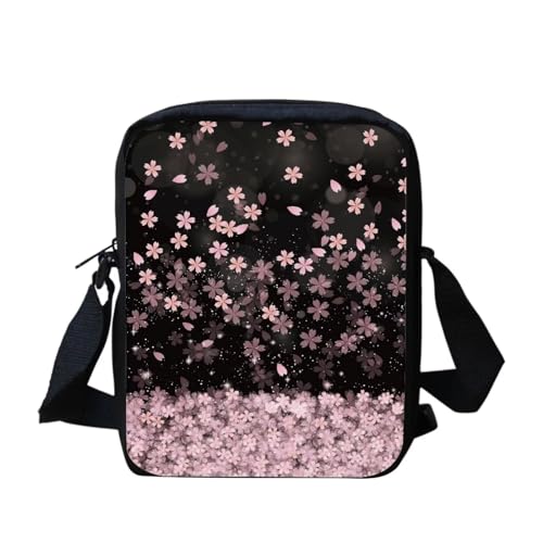 Mini-Umhängetasche mit Yorkshire Terrier-Blumenmuster, kleine Kuriertasche für Männer und Frauen, lässige Schultertasche, Cherry Blossom, Einheitsgröße von bqabhu
