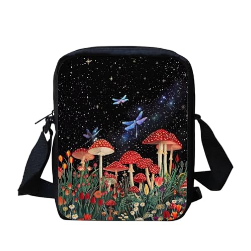 Mini-Umhängetasche mit Yorkshire Terrier-Blumenmuster, kleine Kuriertasche für Männer und Frauen, lässige Schultertasche, Mushroom Libelle, Einheitsgröße von bqabhu