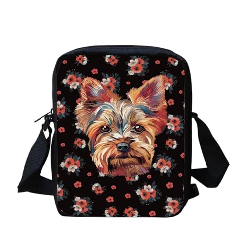 Mini-Umhängetasche mit Yorkshire Terrier-Blumenmuster, kleine Kuriertasche für Männer und Frauen, lässige Schultertasche, Yorkshire Terrier Floral, Einheitsgröße von bqabhu