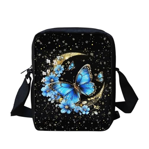 Native Southwest American Aztec Navajo Horse Messenger Bag Small Hobo Crossbody Bag with Multiple Pockets Casual Shoulder Tote Bag, Blue Butterfly Moon, Einheitsgröße von bqabhu