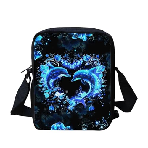 Native Southwest American Aztec Navajo Horse Messenger Bag Small Hobo Crossbody Bag with Multiple Pockets Casual Shoulder Tote Bag, Blue Dolphin Floral, Einheitsgröße von bqabhu