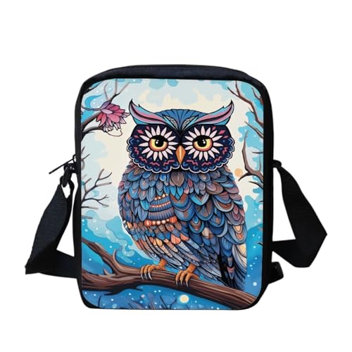 Niedliche Pilz-Kuriertasche für Damen und Herren, Crossbody-Tasche, Reißverschluss, Reise-Mini-Schultertasche mit verstellbarem Riemen, Eulenmotiv, Einheitsgröße von bqabhu