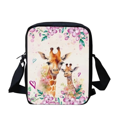 Niedliche Pilz-Kuriertasche für Damen und Herren, Crossbody-Tasche, Reißverschluss, Reise-Mini-Schultertasche mit verstellbarem Riemen, Lustiges Giraffen-Blumenmuster, Einheitsgröße von bqabhu
