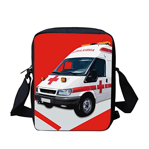 Red Bus tragbare kleine Canvas-Handtasche mit Reißverschluss, Feuerwehr-Design, tragbare Umhängetasche für Damen und Mädchen, leichter Geld- und Münz-Organizer, Krankenwagen, Einheitsgröße von bqabhu