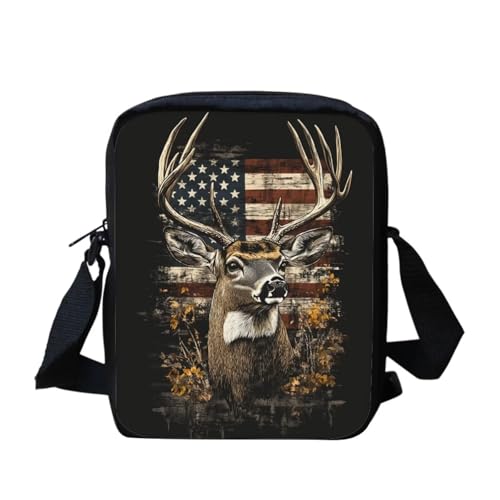 Shih Tzu Moon Floral Crossbody Tasche für Reisen Damen Herren Kleine Kuriertasche Leichte Schultertasche Geldbörse Organizer, Amerikanische Flagge Hirsch, Einheitsgröße von bqabhu