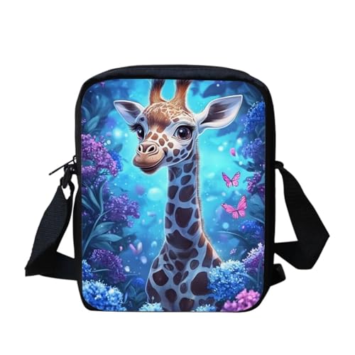 Shih Tzu Moon Floral Crossbody Tasche für Reisen Damen Herren Kleine Kuriertasche Leichte Schultertasche Geldbörse Organizer, Blaue Giraffe, Einheitsgröße von bqabhu