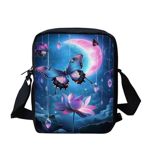 Shih Tzu Moon Floral Crossbody Tasche für Reisen Damen Herren Kleine Kuriertasche Leichte Schultertasche Geldbörse Organizer, Blue Butterfly Moon, Einheitsgröße von bqabhu