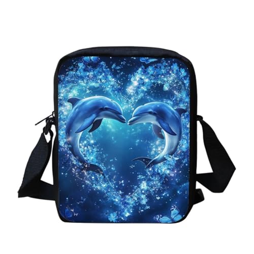 Shih Tzu Moon Floral Crossbody Tasche für Reisen Damen Herren Kleine Kuriertasche Leichte Schultertasche Geldbörse Organizer, Blue Dolphin Floral, Einheitsgröße von bqabhu