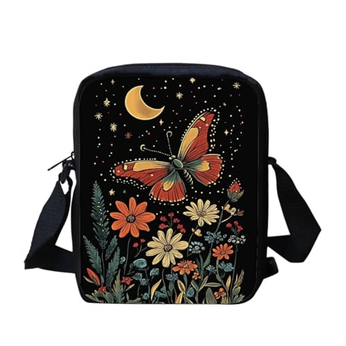 Shih Tzu Moon Floral Crossbody Tasche für Reisen Damen Herren Kleine Kuriertasche Leichte Schultertasche Geldbörse Organizer, Butterfly Moon, Einheitsgröße von bqabhu