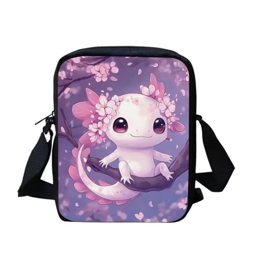 Shih Tzu Moon Floral Crossbody Tasche für Reisen Damen Herren Kleine Kuriertasche Leichte Schultertasche Geldbörse Organizer, Cherry Blossom Axolotl, Einheitsgröße von bqabhu