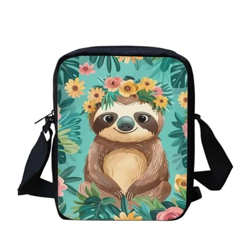 Shih Tzu Moon Floral Crossbody Tasche für Reisen Damen Herren Kleine Kuriertasche Leichte Schultertasche Geldbörse Organizer, Niedliches Faultier-Blumenmuster, Einheitsgröße von bqabhu