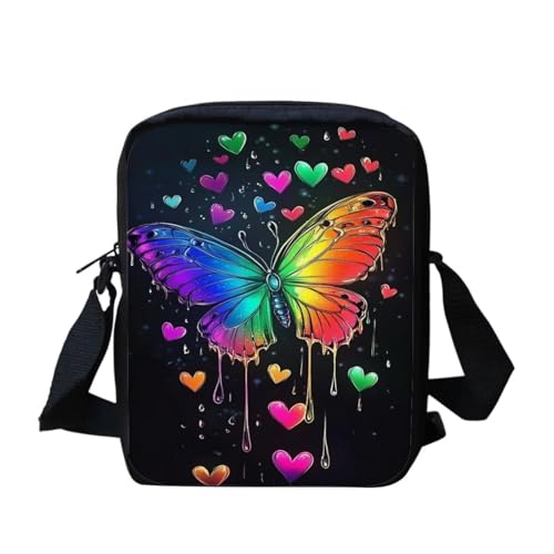 Shih Tzu Moon Floral Crossbody Tasche für Reisen Damen Herren Kleine Kuriertasche Leichte Schultertasche Geldbörse Organizer, Regenbogen/Schmetterling, Einheitsgröße von bqabhu