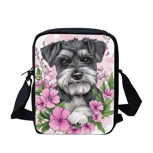 Shih Tzu Moon Floral Crossbody Tasche für Reisen Damen Herren Kleine Kuriertasche Leichte Schultertasche Geldbörse Organizer, Schnauzer Floral, Einheitsgröße von bqabhu