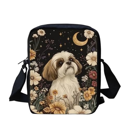 Shih Tzu Moon Floral Crossbody Tasche für Reisen Damen Herren Kleine Kuriertasche Leichte Schultertasche Geldbörse Organizer, Shih Tzu Moon Floral, Einheitsgröße von bqabhu
