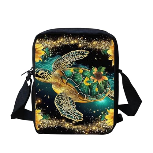 Shih Tzu Moon Floral Crossbody Tasche für Reisen Damen Herren Kleine Kuriertasche Leichte Schultertasche Geldbörse Organizer, Sonnenblume Meeresschildkröte, Einheitsgröße von bqabhu