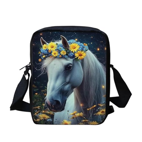 Shih Tzu Moon Floral Crossbody Tasche für Reisen Damen Herren Kleine Kuriertasche Leichte Schultertasche Geldbörse Organizer, Sonnenblumenpferd, Einheitsgröße von bqabhu