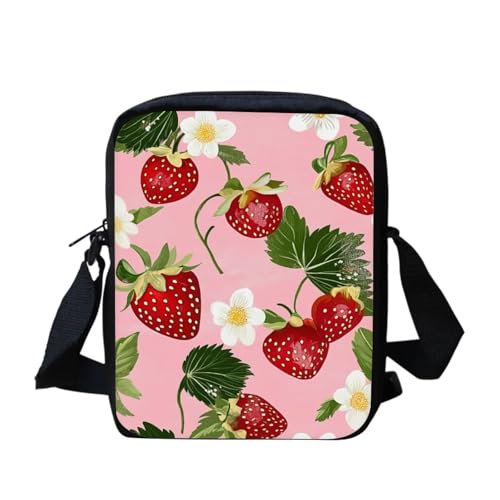 Shih Tzu Moon Floral Crossbody Tasche für Reisen Damen Herren Kleine Kuriertasche Leichte Schultertasche Geldbörse Organizer, Strawberry Floral, Einheitsgröße von bqabhu