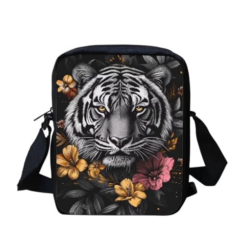 Shih Tzu Moon Floral Crossbody Tasche für Reisen Damen Herren Kleine Kuriertasche Leichte Schultertasche Geldbörse Organizer, Tiger Animal, Einheitsgröße von bqabhu