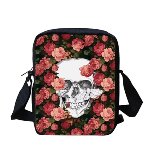 Shih Tzu Moon Floral Crossbody Tasche für Reisen Damen Herren Kleine Kuriertasche Leichte Schultertasche Geldbörse Organizer, Totenkopf Floral, Einheitsgröße von bqabhu