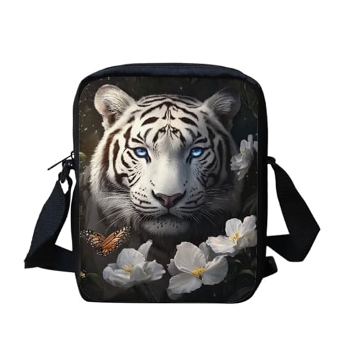 Shih Tzu Moon Floral Crossbody Tasche für Reisen Damen Herren Kleine Kuriertasche Leichte Schultertasche Geldbörse Organizer, Weißer Tiger Floral, Einheitsgröße von bqabhu