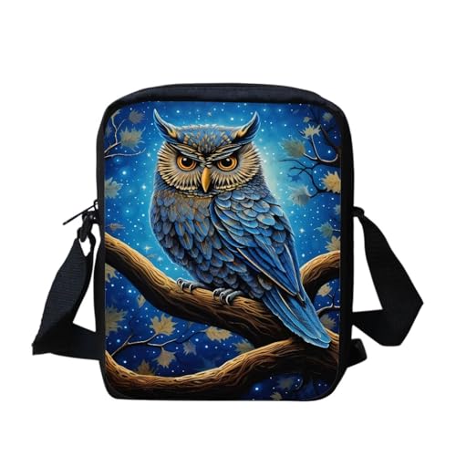 Shih Tzu Moon Floral Crossbody Tasche für Reisen Damen Herren Kleine Kuriertasche Leichte Schultertasche Geldbörse Organizer, blaue eule, Einheitsgröße von bqabhu