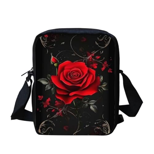 Shih Tzu Moon Floral Crossbody Tasche für Reisen Damen Herren Kleine Kuriertasche Leichte Schultertasche Geldbörse Organizer, rote rose, Einheitsgröße von bqabhu