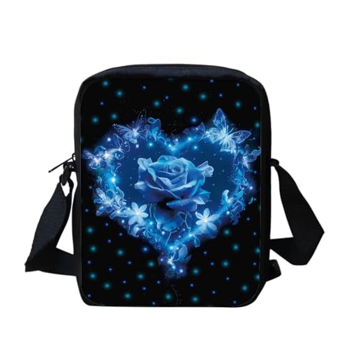 Southwest Kleine Umhängetasche mit Aztekenmuster für Damen und Herren, mit verstellbarem Riemen, Rot, Blue Heart Rose, Einheitsgröße von bqabhu