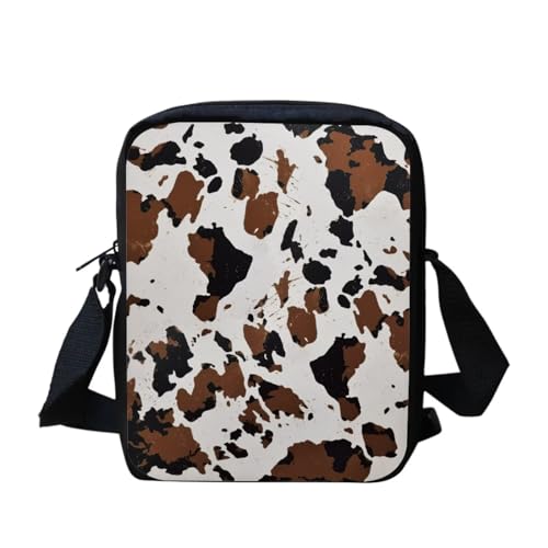 Southwest Kleine Umhängetasche mit Aztekenmuster für Damen und Herren, mit verstellbarem Riemen, Rot, Braune Kühe, Einheitsgröße von bqabhu