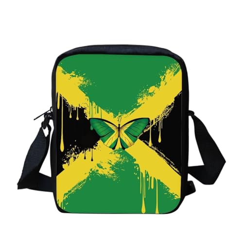 Southwest Kleine Umhängetasche mit Aztekenmuster für Damen und Herren, mit verstellbarem Riemen, Rot, Jamaikanische Flagge, Schmetterling, Einheitsgröße von bqabhu