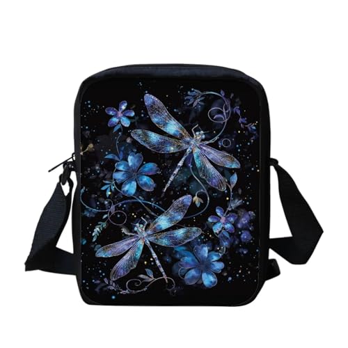 Southwest Kleine Umhängetasche mit Aztekenmuster für Damen und Herren, mit verstellbarem Riemen, Rot, Libellen-Blumenmuster, Einheitsgröße von bqabhu