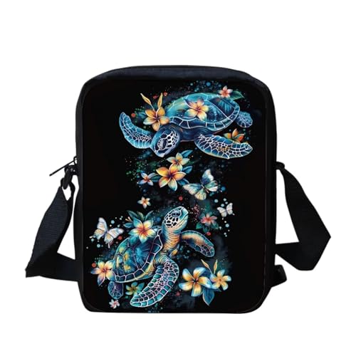 Southwest Kleine Umhängetasche mit Aztekenmuster für Damen und Herren, mit verstellbarem Riemen, Rot, Meeresschildkröte, Blumenmuster, Einheitsgröße von bqabhu