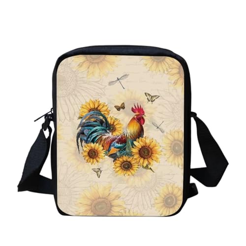 Southwest Kleine Umhängetasche mit Aztekenmuster für Damen und Herren, mit verstellbarem Riemen, Rot, Sonnenblumen-Huhn, Einheitsgröße von bqabhu
