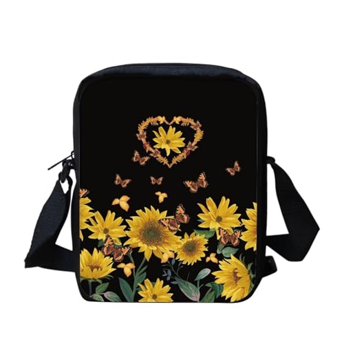 Southwest Kleine Umhängetasche mit Aztekenmuster für Damen und Herren, mit verstellbarem Riemen, Rot, Sonnenblumen-Schmetterling, Einheitsgröße Southwest Kleine Umhängetasche mit Aztekenmuster für Damen und Herren, mit verstellbarem Riemen, Rot, Sonnenblumen-Schmetterling, Einheitsgröße von bqabhu