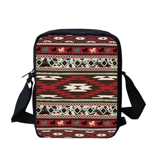 Southwest Kleine Umhängetasche mit Aztekenmuster für Damen und Herren, mit verstellbarem Riemen, Rot, Southwest Red Aztec Indianer, Einheitsgröße von bqabhu