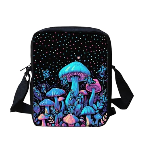 Southwest Kleine Umhängetasche mit Aztekenmuster für Damen und Herren, mit verstellbarem Riemen, Rot, Süßer Pilz, Einheitsgröße von bqabhu