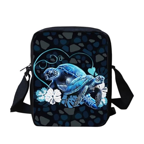 Süße Kuriertasche mit amerikanischer Flagge, Sonnenblumen, Schmetterling, für Damen und Herren, Umhängetasche, Schulranzen, Blaue Meeresschildkröte, Einheitsgröße von bqabhu