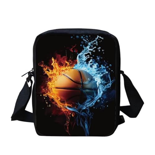 Süße Kuriertasche mit amerikanischer Flagge, Sonnenblumen, Schmetterling, für Damen und Herren, Umhängetasche, Schulranzen, Feuer-Basketball, Einheitsgröße von bqabhu