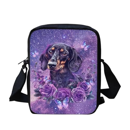 Süße Kuriertasche mit amerikanischer Flagge, Sonnenblumen, Schmetterling, für Damen und Herren, Umhängetasche, Schulranzen, Galaxy Dackel Rose, Einheitsgröße von bqabhu