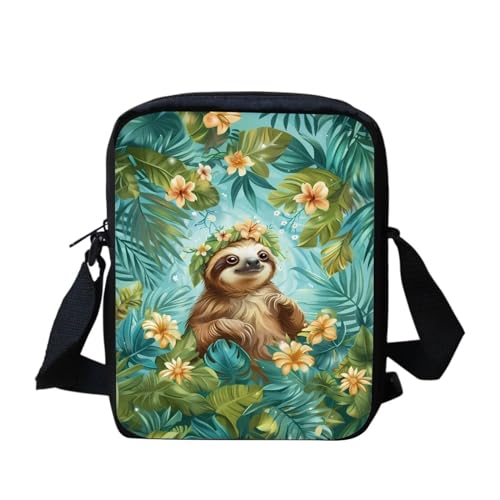 Süße Kuriertasche mit amerikanischer Flagge, Sonnenblumen, Schmetterling, für Damen und Herren, Umhängetasche, Schulranzen, Lustiges Faultier-Blumenmuster, Einheitsgröße von bqabhu