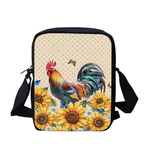 Süße Kuriertasche mit amerikanischer Flagge, Sonnenblumen, Schmetterling, für Damen und Herren, Umhängetasche, Schulranzen, Sonnenblumen-Huhn, Einheitsgröße von bqabhu