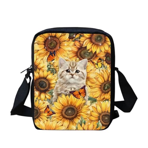 Süße Kuriertasche mit amerikanischer Flagge, Sonnenblumen, Schmetterling, für Damen und Herren, Umhängetasche, Schulranzen, Sonnenblumenkatze, Einheitsgröße von bqabhu