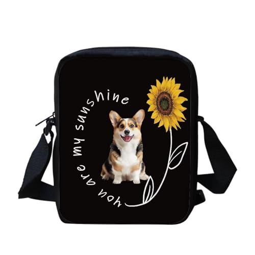 Süße Kuriertasche mit amerikanischer Flagge, Sonnenblumen, Schmetterling, für Damen und Herren, Umhängetasche, Schulranzen, Sunflower Corgi You Are My Sunshine, Einheitsgröße von bqabhu