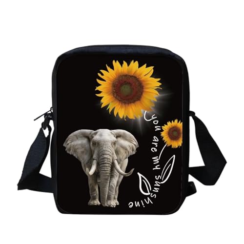 Süße Kuriertasche mit amerikanischer Flagge, Sonnenblumen, Schmetterling, für Damen und Herren, Umhängetasche, Schulranzen, Sunflower Elephant You Are My Sunshine, Einheitsgröße von bqabhu