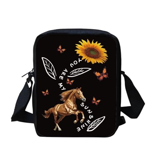 Süße Kuriertasche mit amerikanischer Flagge, Sonnenblumen, Schmetterling, für Damen und Herren, Umhängetasche, Schulranzen, Sunflower Horse You Are My Sunshine, Einheitsgröße von bqabhu