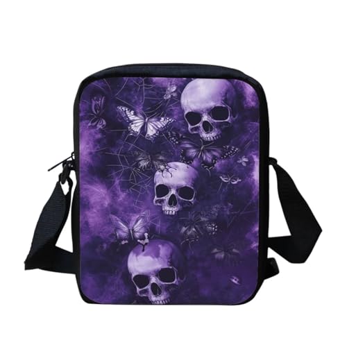 Umhängetasche für Damen, Motiv: Blumen und Schmetterling, Mond, trendige Kuriertasche, leicht, Geldbörse, tragbar, Reise-Umhängetasche, Segeltuch, Handy-Tasche, Gothic-Totenkopf, Einheitsgröße von bqabhu