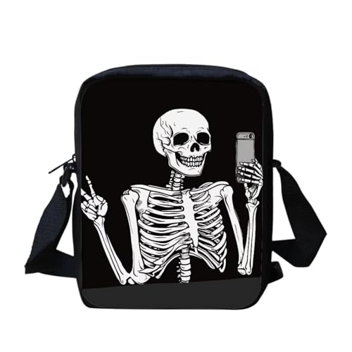 Umhängetasche für Damen, Motiv: Blumen und Schmetterling, Mond, trendige Kuriertasche, leicht, Geldbörse, tragbar, Reise-Umhängetasche, Segeltuch, Handy-Tasche, Lustiges Totenkopf-Muster von bqabhu