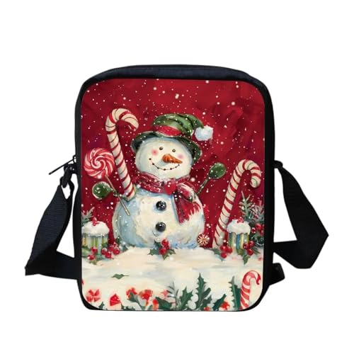 Umhängetasche für Damen, Motiv: Blumen und Schmetterling, Mond, trendige Kuriertasche, leicht, Geldbörse, tragbar, Reise-Umhängetasche, Segeltuch, Handy-Tasche, Niedlicher Schneemann Weihnachten von bqabhu