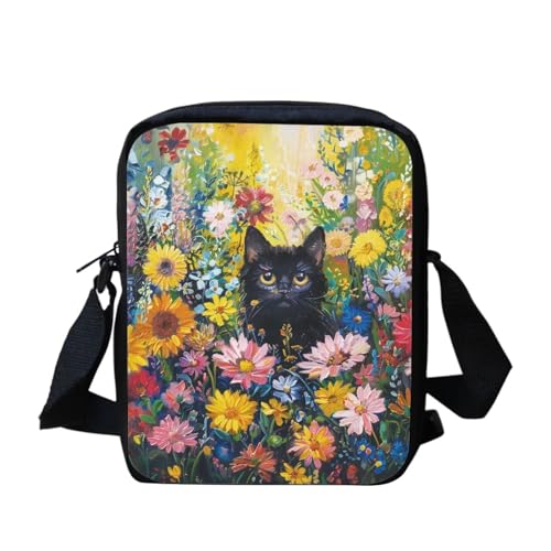 Umhängetasche für Damen, Motiv: Blumen und Schmetterling, Mond, trendige Kuriertasche, leicht, Geldbörse, tragbar, Reise-Umhängetasche, Segeltuch, Handy-Tasche, Ölgemälde Katze Blume, Einheitsgröße von bqabhu