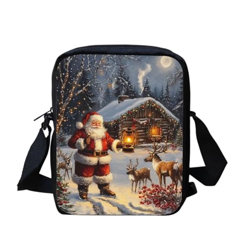 Umhängetasche mit weihnachtlicher Katze, für Damen, Mini-Umhängetasche, süße Umhängetasche, Schultertasche für Damen und Herren, kleine Umhängetasche, Mini-Handygeldbörse, Geldbörse mit Reißverschluss von bqabhu